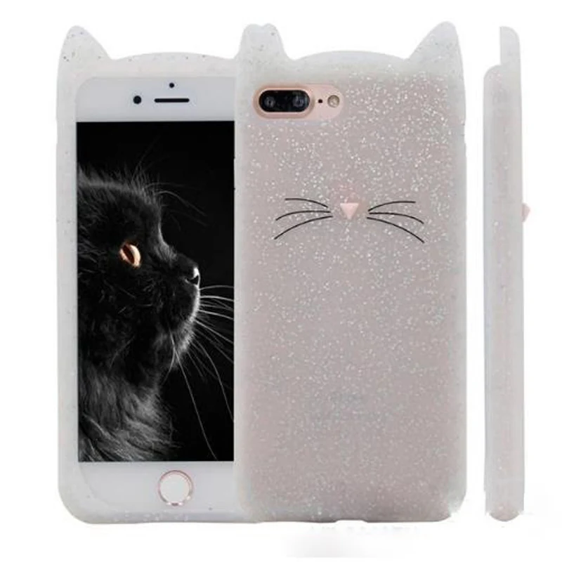 Новый 3D милый мультфильм блеск для iphone 7 плюс 6 борода кошачьи уши Мягкий
