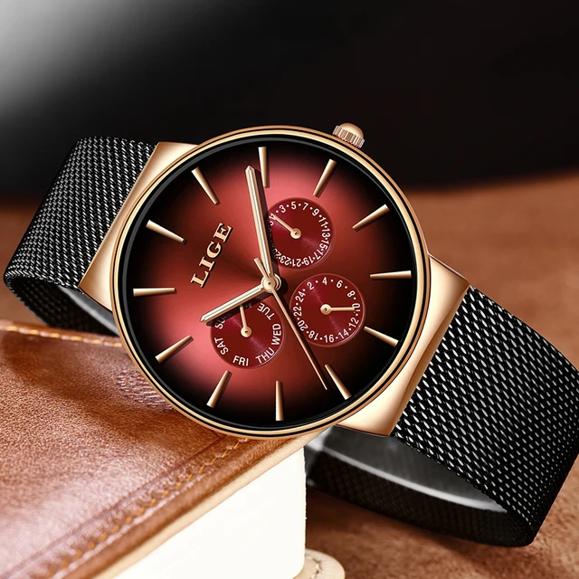 LIGE New Fashion Mens Watches Top Brand Luxury Quartz Watch Men Mesh Steel Waterproof Ultra-thin Wristwatch For Men Sport Clock 3