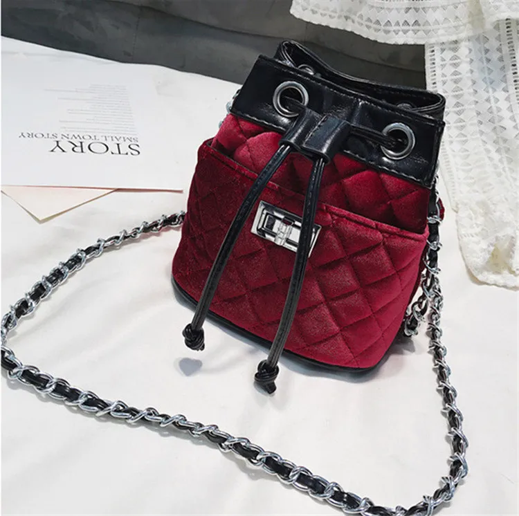 WineRed TOYOOSKY, модная женская сумка на плечо, бархатная цепочка, винтажная сумка, Женская Стеганая клетчатая велюровая сумка-мешок, сумка-мессенджер, Bolsa Feminina - Цвет: WineRed