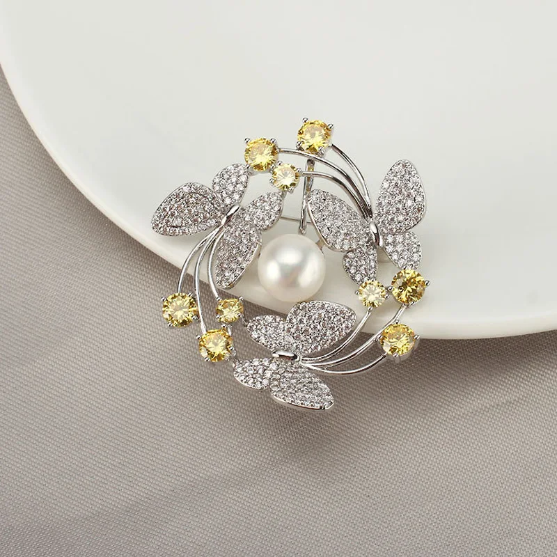 

Luxury Colour Stone Flower Brooches for Women Accessories Natural Pearl Brooch Pins Crystal Jewelry for Female Wedding Scarf Pin
