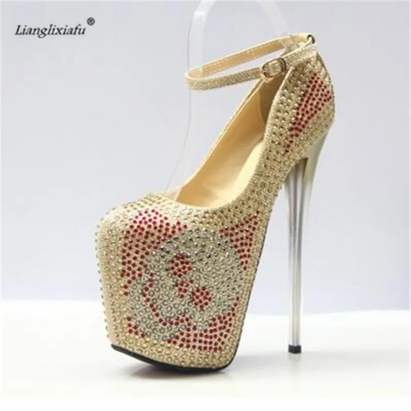 LLXF zapatos US9 10 11 12 пикантные туфли на платформе со стразами женские лодочки высоком