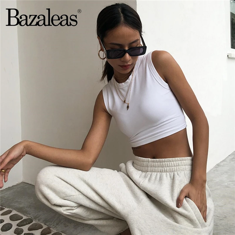 Bazaleas винтажные базовые Хлопковые женские укороченные топы, модный топ на бретелях в стиле панк, женская камзол, сексуальный укороченный Тонкий Топ, Прямая поставка
