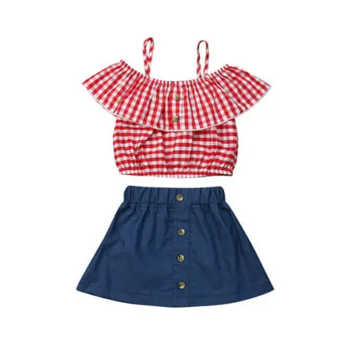 Toddler Kids Baby Girls Summer Outfits Clothes T-shirt Tops+Skirt Dress 2PCS Set | Детская одежда и обувь