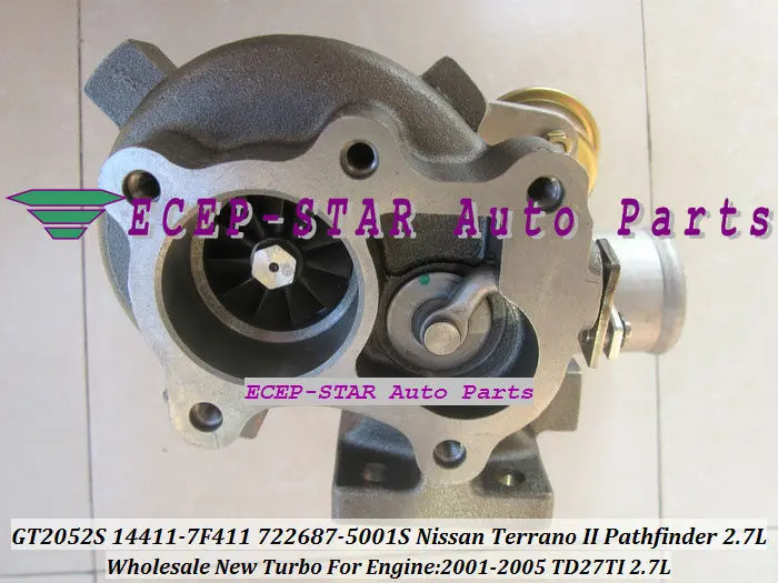 GT2052S 722687-0001 722687-5001S 722687 14411-7F411 144117F411 турбо для Nissan Terrano II Pathfinder 2001-05 TD27TI 2.7L 118HP |