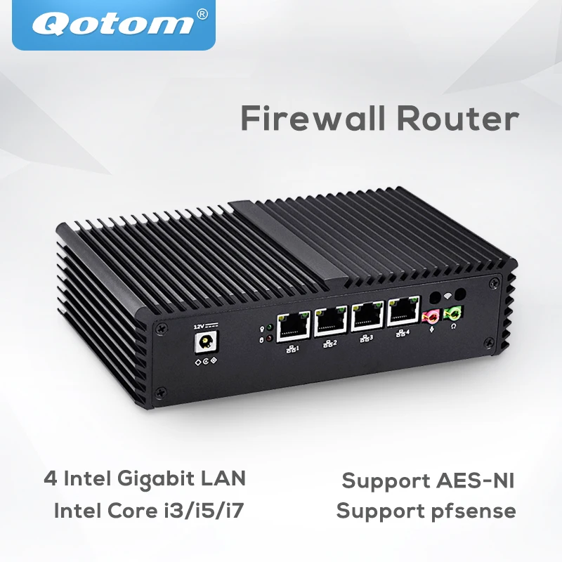 Qotom Мини ПК 4 Gigabit микро Intel Core i3 i5 i7 безвентиляторный мини компьютер AES NI OPNsense
