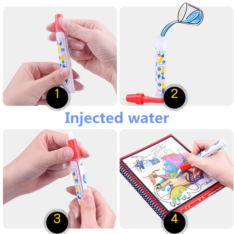 

Colors Magic Water Drawing Book Set tanbook With Magic Pen Education Painting Board Dinosaur City Animal Pattern Gift For Kids
