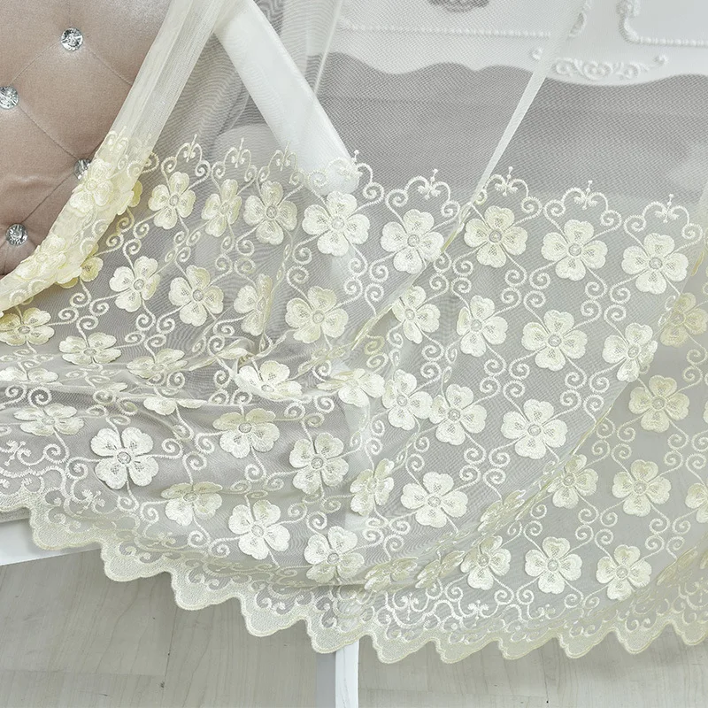 Кремовая сетчатая занавеска с вышивкой занавески для французского окна