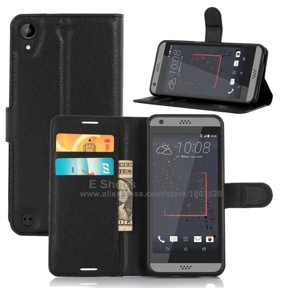 530 чехол для htc 530 Чехол С Откидывающейся Крышкой из зернистой узор кошельки с отделениями для карт и подставкой в виде чехол личи шаблон Кожаный чехол-портмоне с откидной крышкой черный D530 htc 530 чехлы на сиденья