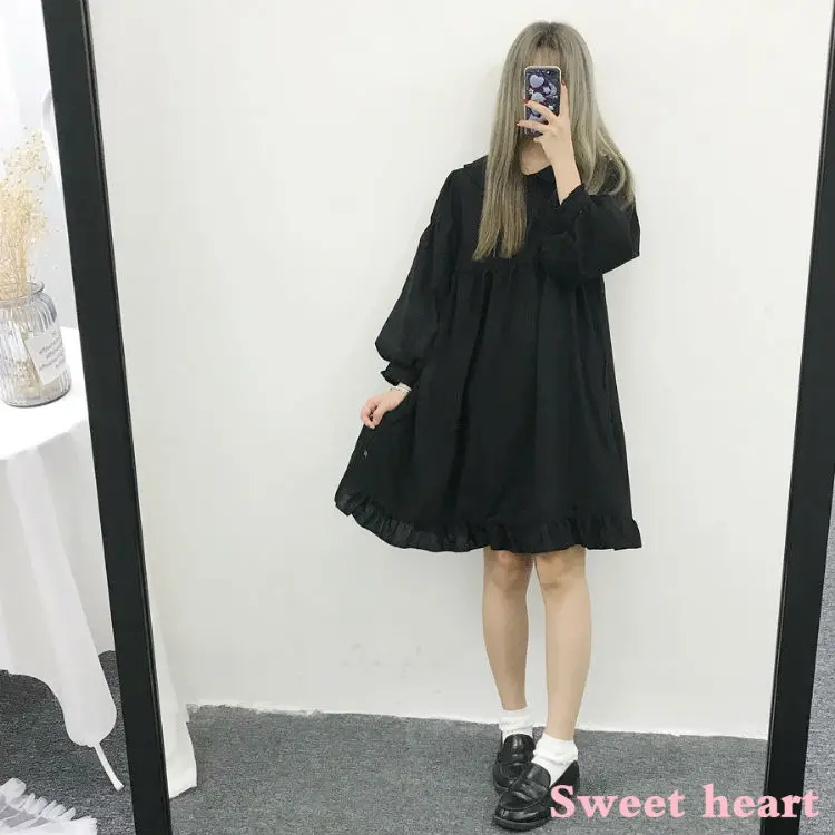 Женское платье в японском стиле Kawaii в стиле Лолиты; однотонные розовые и синие платья; милая втулка в стиле Лолиты для девочек; воротник-кукла с фартуком; юбка дворец