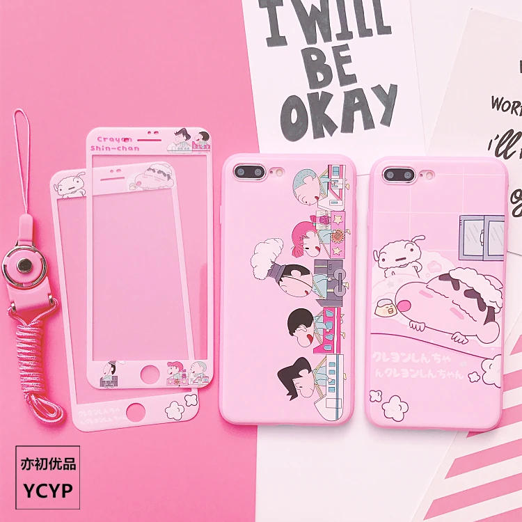For iphone XS Crayon Shin Chan Case +Tempered Glass Screen film Pink Sailor Moon case for X 6 6S plus 7 7plus 8 8plus |