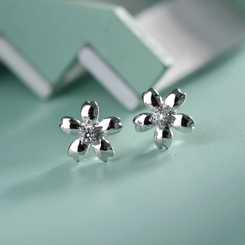 SILVERAGE 925 Sterling Silver Fine Jewelry Flower Daisy Cubic Zirconia Stud Earrings brincos Small silver jewelry earings |