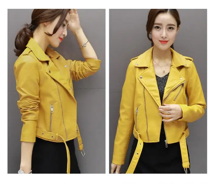 Женская куртка короткая PU кожаные пальто с длинным рукавом ПР Повседневное