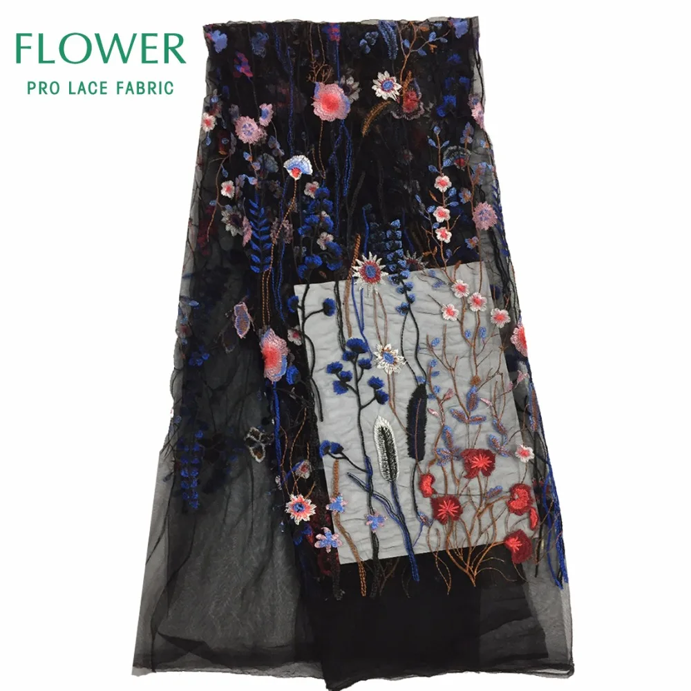

2020 Hot Flower Embroidered Lace Fabric Organza French Lace For Wedding Party Black Voile Mesh Embroidery Guipure Lace Fabric