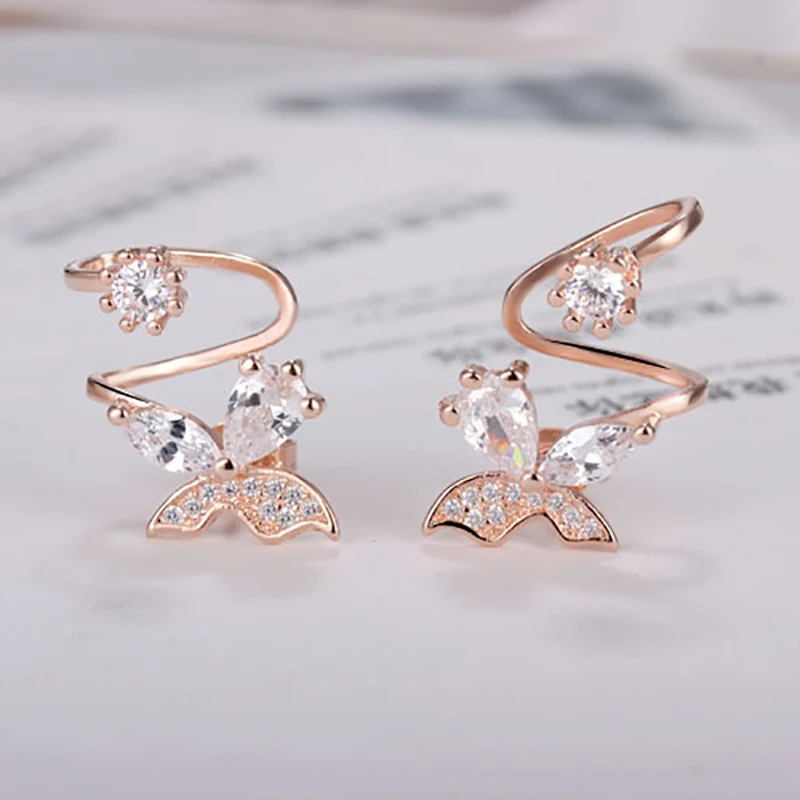 Корейский стиль шикарный горный хрусталь проложить в форме бабочки клип серьги