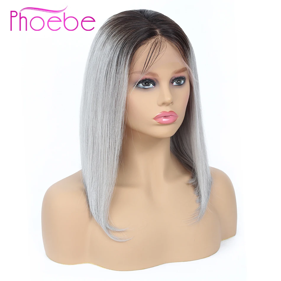 Phoebe 13*4 синтетический фронтальный парик с Омбре 1b серый короткие человеческие