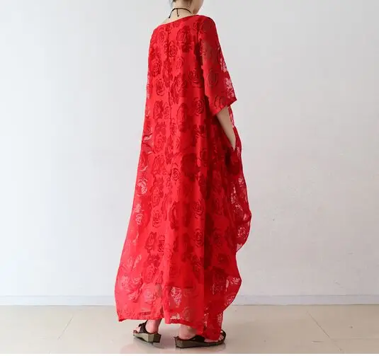 Женское шифоновое платье с коротким рукавом Красное или белое длинное кружевное