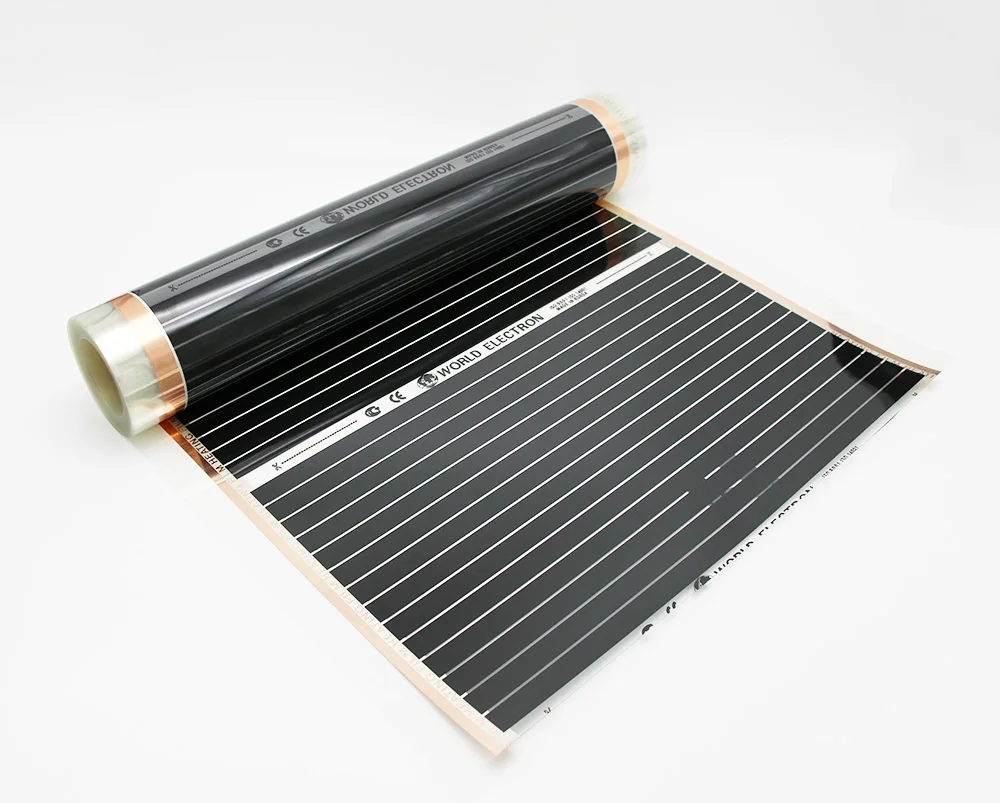 Minco Heat 5M2 220 Вт низкая стоимость инфракрасный теплый пол углеродное волокно нагревательная пленка 50 см 80 см 100 см с зажимами
