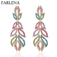 farlena crystal multicolor color big long dangle earrings 2018 gorgeous leaf shape bride wedding party hanging earrings er132