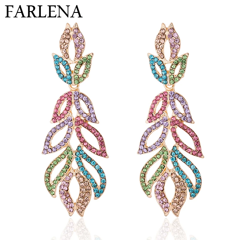 Серьги с кристаллами FARLENA многоцветные длинные висячие серьги 2018 великолепные в