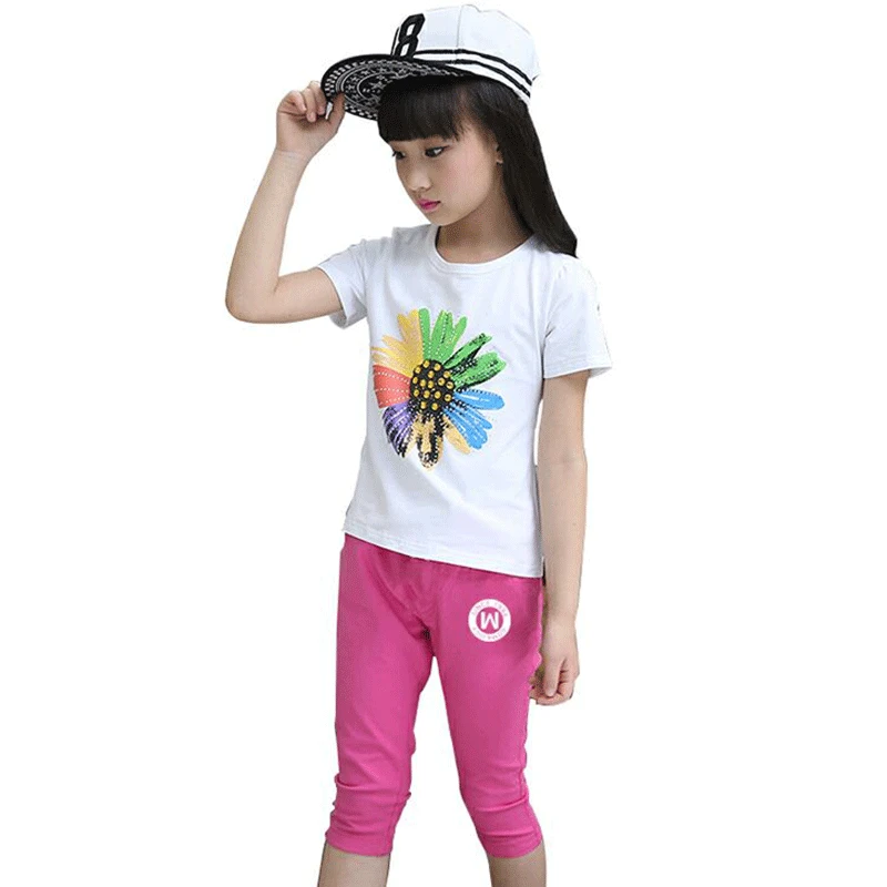 Летний новый модный костюм для девочек 12 4 8 7 детский двойка в Корейском стиле