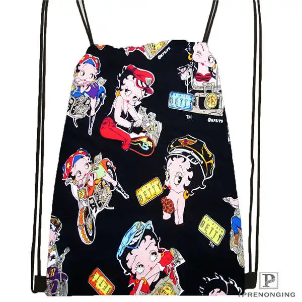 Drawstring Backpack Изготовленная на заказ Betty Boop походная сумка на шнурке милый рюкзак для детей(черная спинка) 31x40 см# 180612-03-Betty Boop - Цвет: Drawstring Backpack