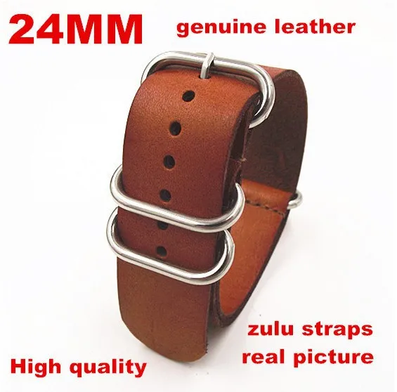zulu straps - Wholesale 10PCS/lots High quality 24MM Nato strap genuine leather Watch band NATO straps watch strap-1411044