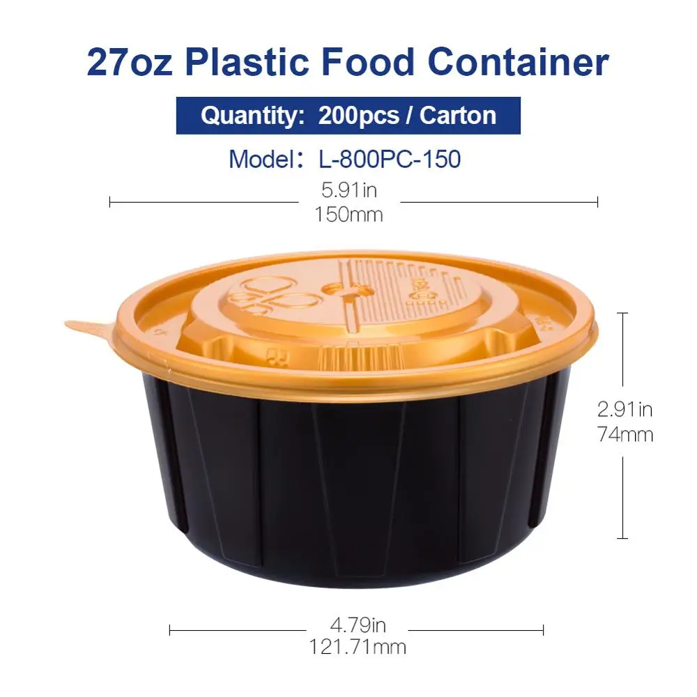 800ml-Golden-200pcs OTOR 12 унций 20 унций одноразовое приготовление еды Bento коробка контейнер с крышками Microwaveable контейнер для хранения еды Ланч-бокс - Цвет: 800ml-Golden-200pcs