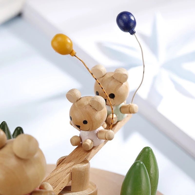 Музыкальная шкатулка с милым медведем деревянная музыкальная без батареи