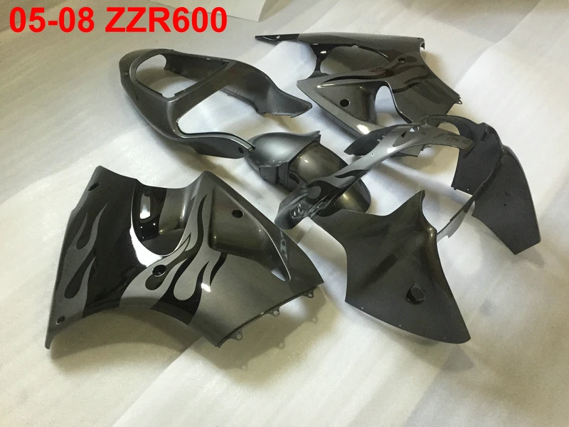 Литьевая пресс-форма 100% для Kawasaki Ninja ZZR600 05 06 07 08 серебристо-черные Обтекатели 2005-2008