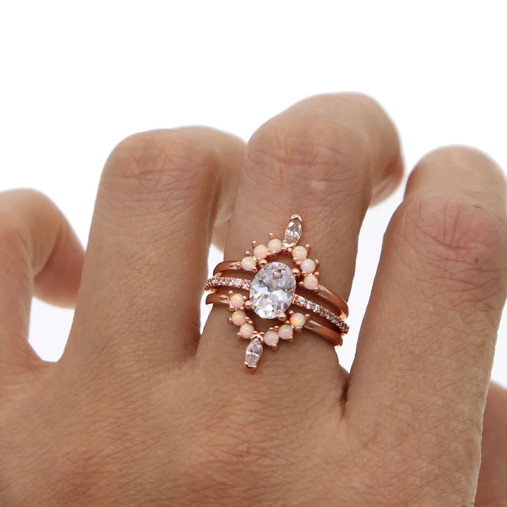 2019 New Style egg shape big cz Round Opal Ring Gold Color High grade Fashion Delicate simple Charming Woman Rings Wholesale|Кольца для