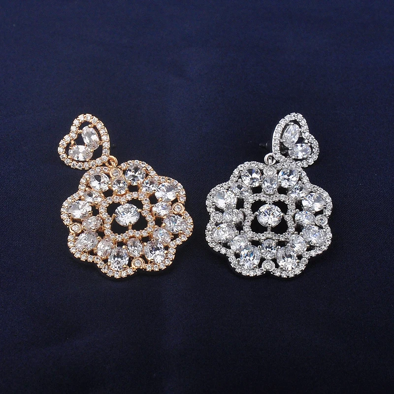 2016 высокое качество изящный и модный стиль сад роза циркон серьги золотая