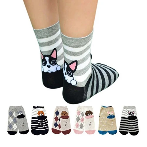 Милые носки с принтом щенка собаки для женщин и девочек эластичные теплые до