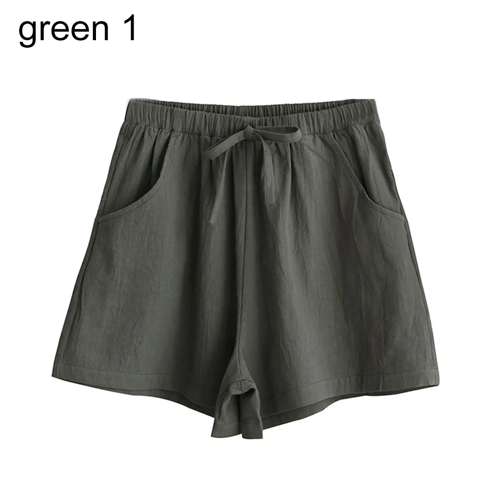 Green 1 Модные летние однотонные женские свободные хлопковые льняные шорты с высокой талией и завязками - Цвет: Green 1