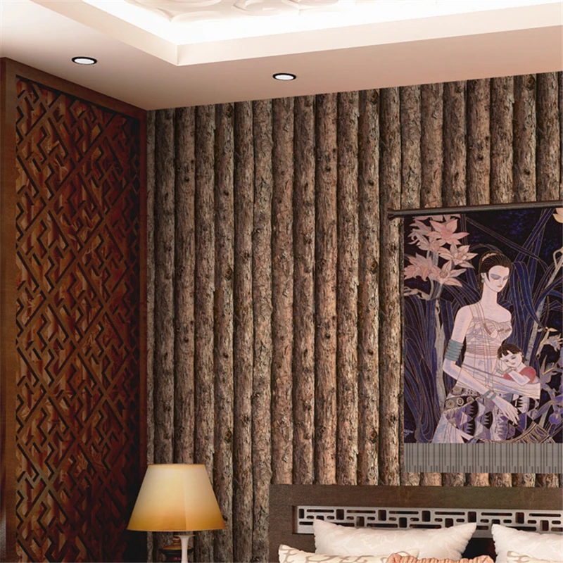beibehang PVC wallpaper modern Chinese imitation wood tree wall skirt bar tea personality 3D background | Обустройство дома