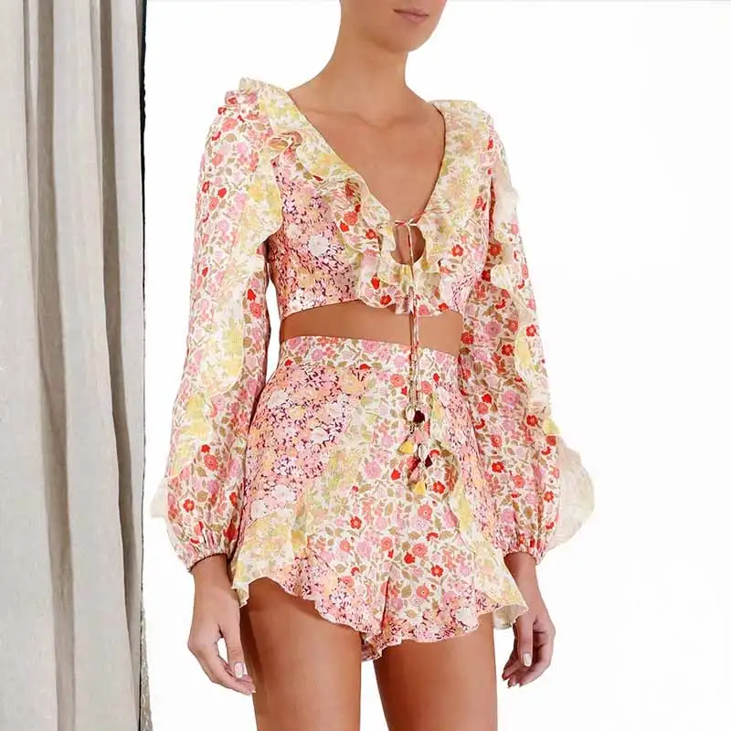 Богемный Вдохновленный с оборкой комплект из 2 предметов летнее платье цветочным