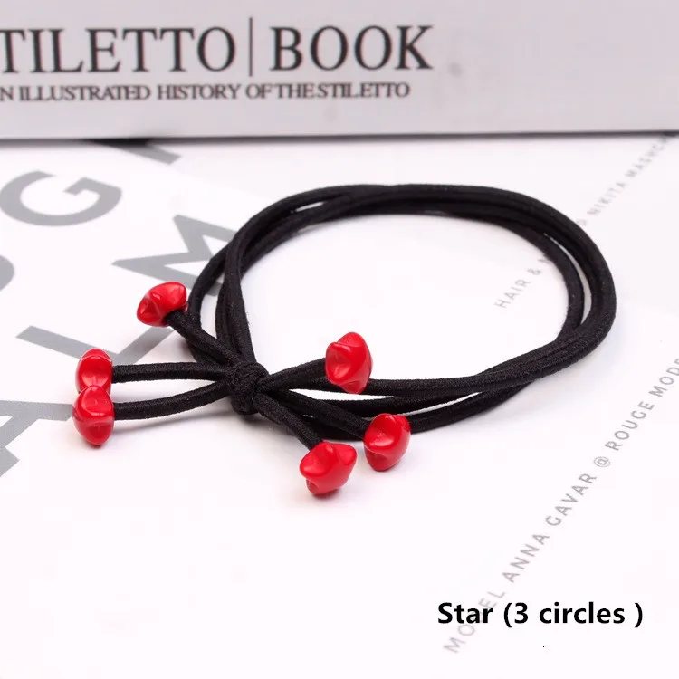 star (3 circles) 5 шт./компл. для девочек, детские эластичные резинки для волос, красные бусины, заколки для волос, держатель хвоста, милое сердце, Микки, аксессуары для волос, резинки - Цвет: star (3 circles)