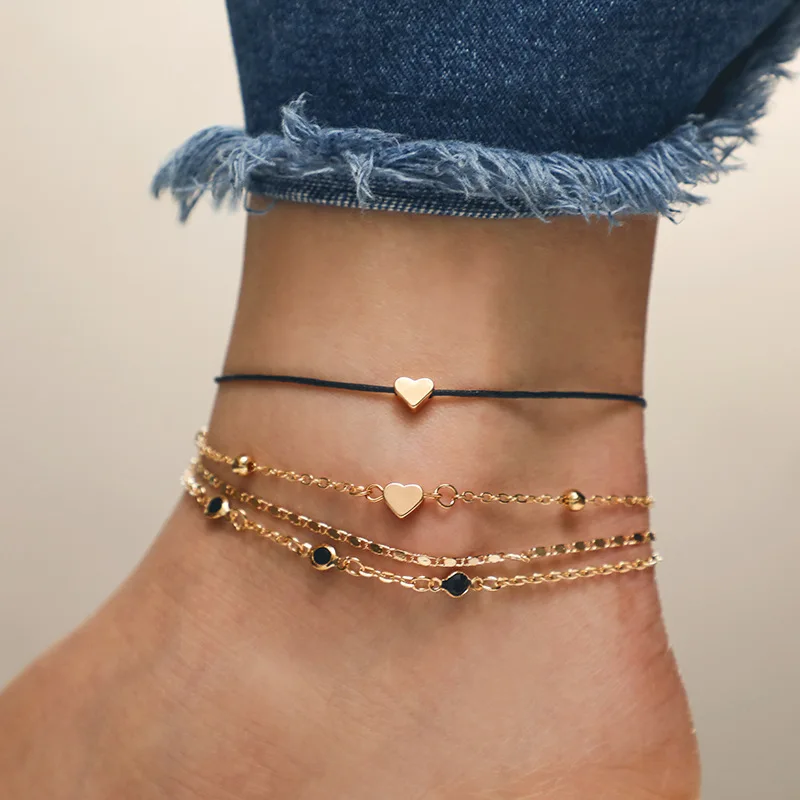 Женские многослойные ножные браслеты Tocona Boho золотистого цвета в форме сердца