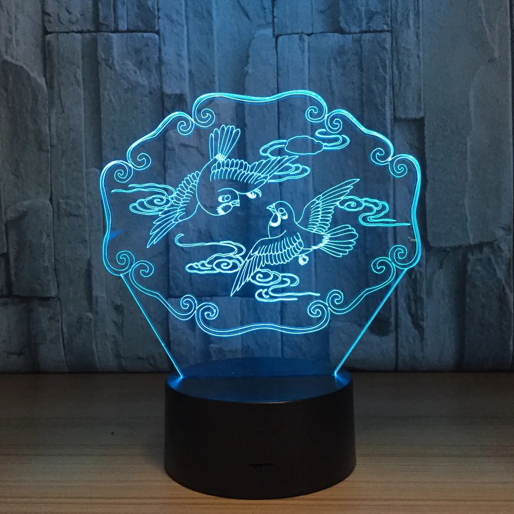Мандаринки 3D светодиодный Иллюзия ночной Светильник животных USB красочная