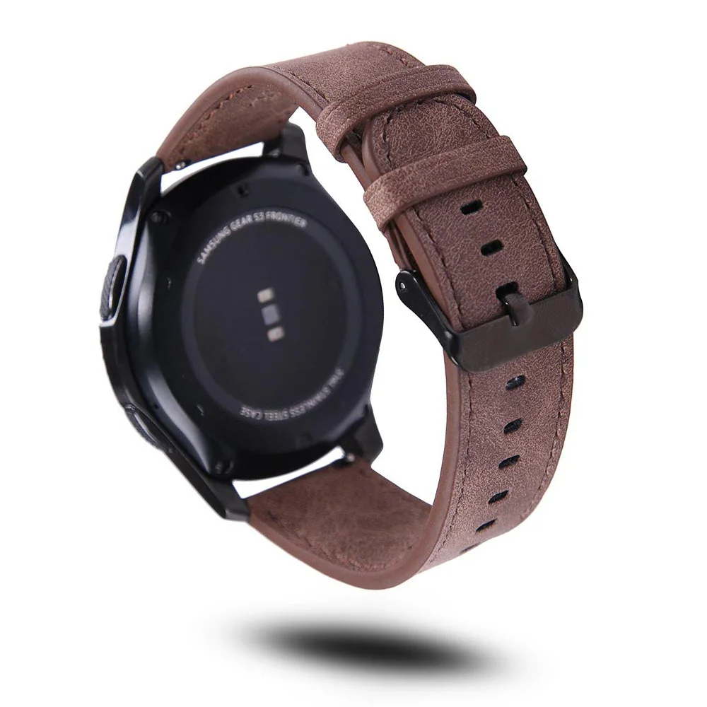 Ремешок кофейный кожаный для Samsung Galaxy Watch 3 45 мм 46 браслет с рисунком Crazy Horse Huawei 3/Pro