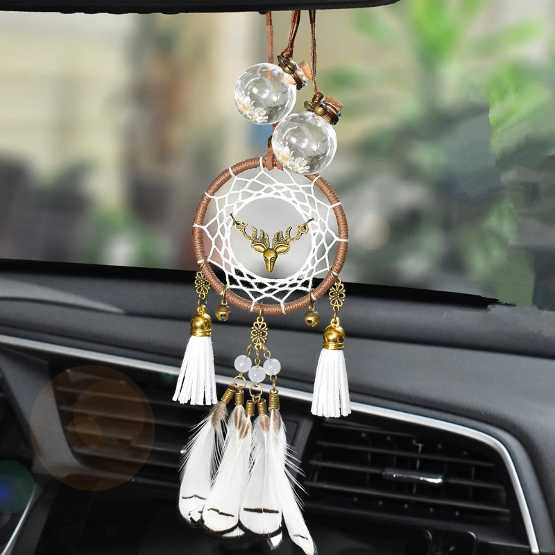 

1 Piece Car Creative Rear-view Mirror Hanging Ornament Handmade Dream Catcher Feather Wind Chimes