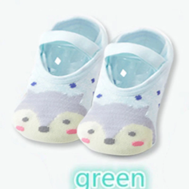 Green 1 пара, модные Нескользящие хлопковые носки-тапочки с милыми рисунками для маленьких девочек и мальчиков ясельного возраста обувь для новорожденных с изображением животных - Цвет: Green