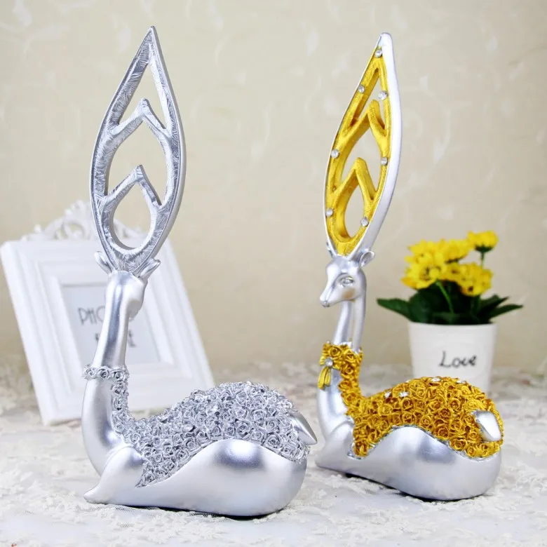 Золотой олень смолы фигурка ремесла миниатюрный палевый статуя Свадебные