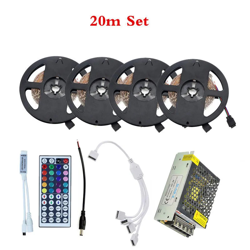 20m Set 5, 10 м, 15 м, 20 м RGB Светодиодные ленты DC12V SMD 2835 Водонепроницаемый Гибкая ленточная Красочные Веревка светильник струнные лампы+ светодиодный контроллер+ Мощность - Испускаемый цвет: 20m Set