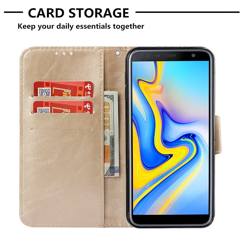Кожаный чехол с откидной крышкой для Samsung Galaxy J6 Plus + ударопрочный полной