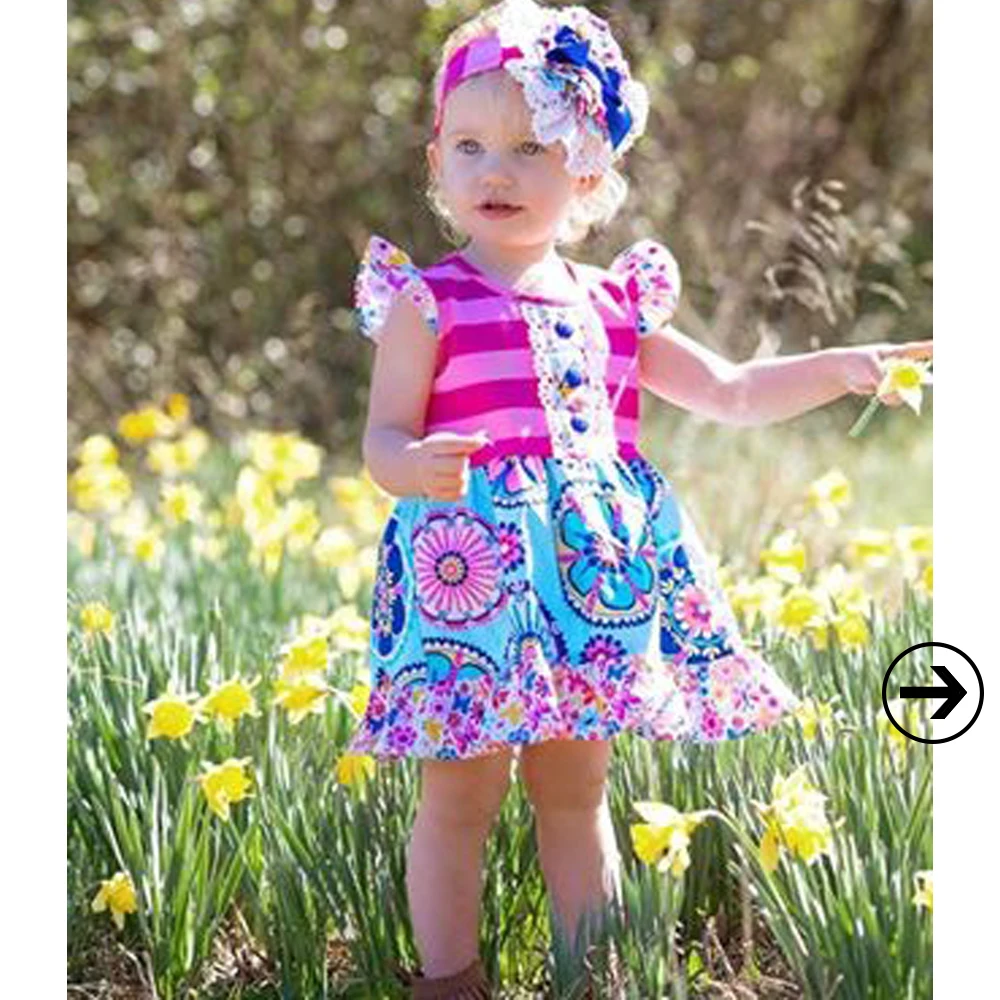wholesale bulk Boutique Cute Girls Dress Hot Pink With Hairbow Clothing Ruffle Remake Children Princess Party LYQ712-011 | Детская