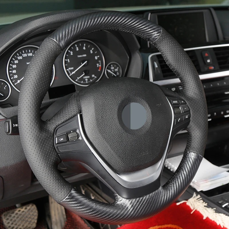 GKMHiR DIY Черный углеродного волокна Кожаный чехол рулевого колеса автомобиля для BMW