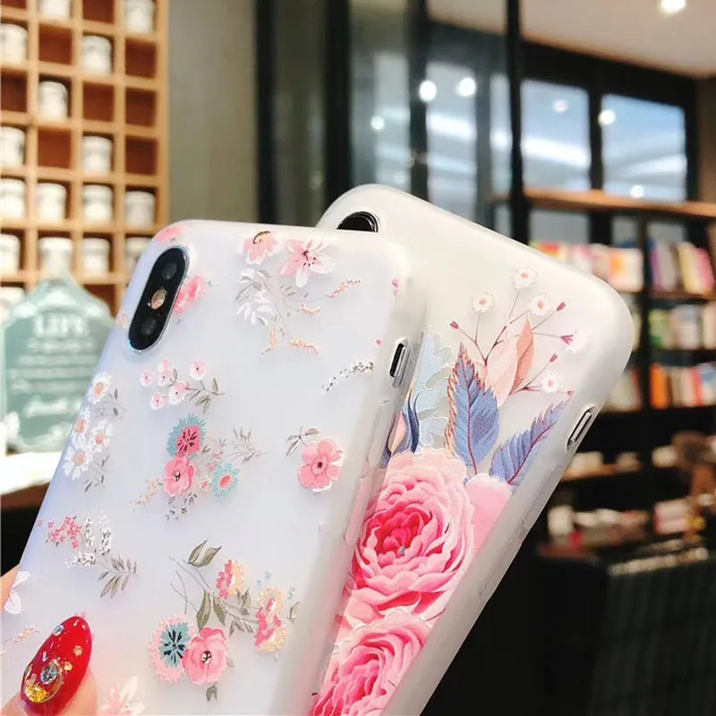 3D Relief Rose Flower Leaves Cases for iPhone X 6 6S Plus 5 5S SE Cover Soft TPU Silicone Phone Case For 7 8 Fundas |