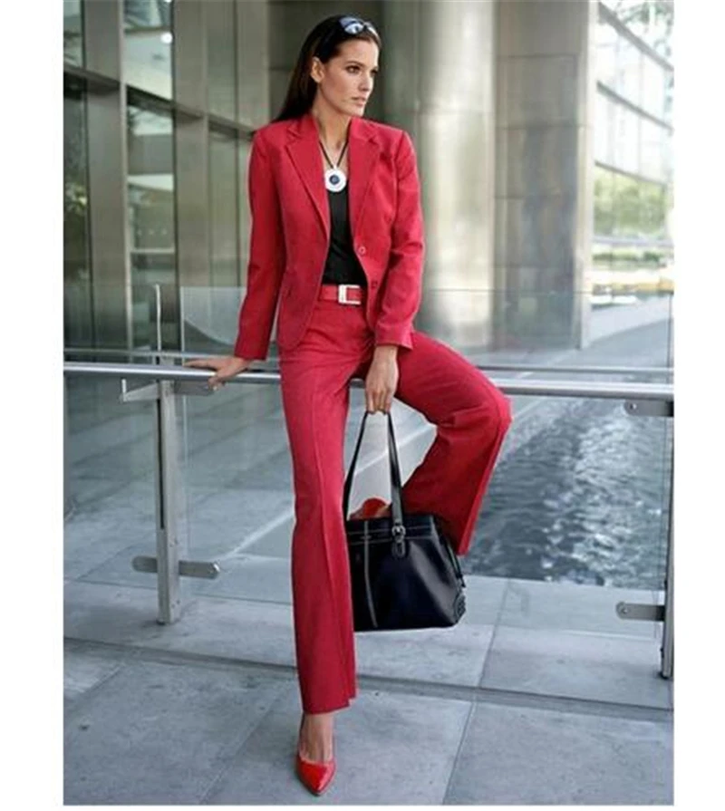 Red Professional Pantsuits With Jackets And Pants Office Uniform Ladies Business Women Pant Suits Female Trousers Custom Made