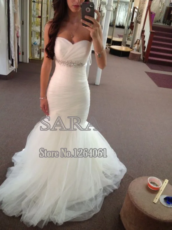 

Elegant Simple Mermaid Wedding Dresses Sweetheart backless bridal gown beaded White Ruched vestidos de noiva