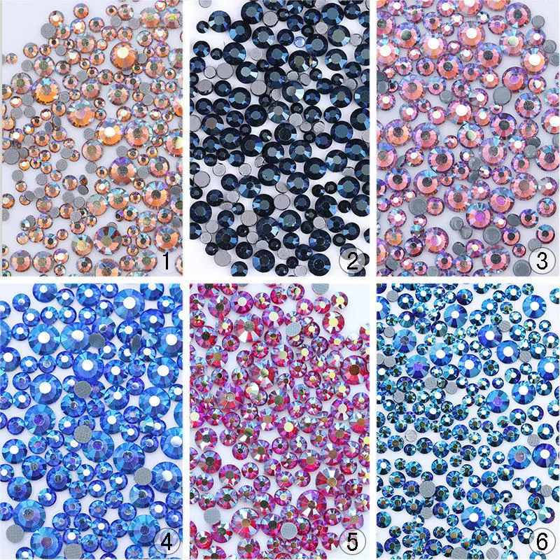 1 пакета(ов) 6 цветов Красочный ногтей стразами разного размера плоской задней Номера исправлениях 3D Декор